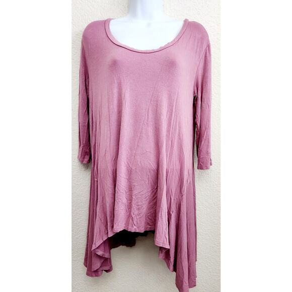 Doublju Dusty Rose Shark Bite Hem Top Medium Lightweight Flowy Stretchy Soft - Picture 1 of 5